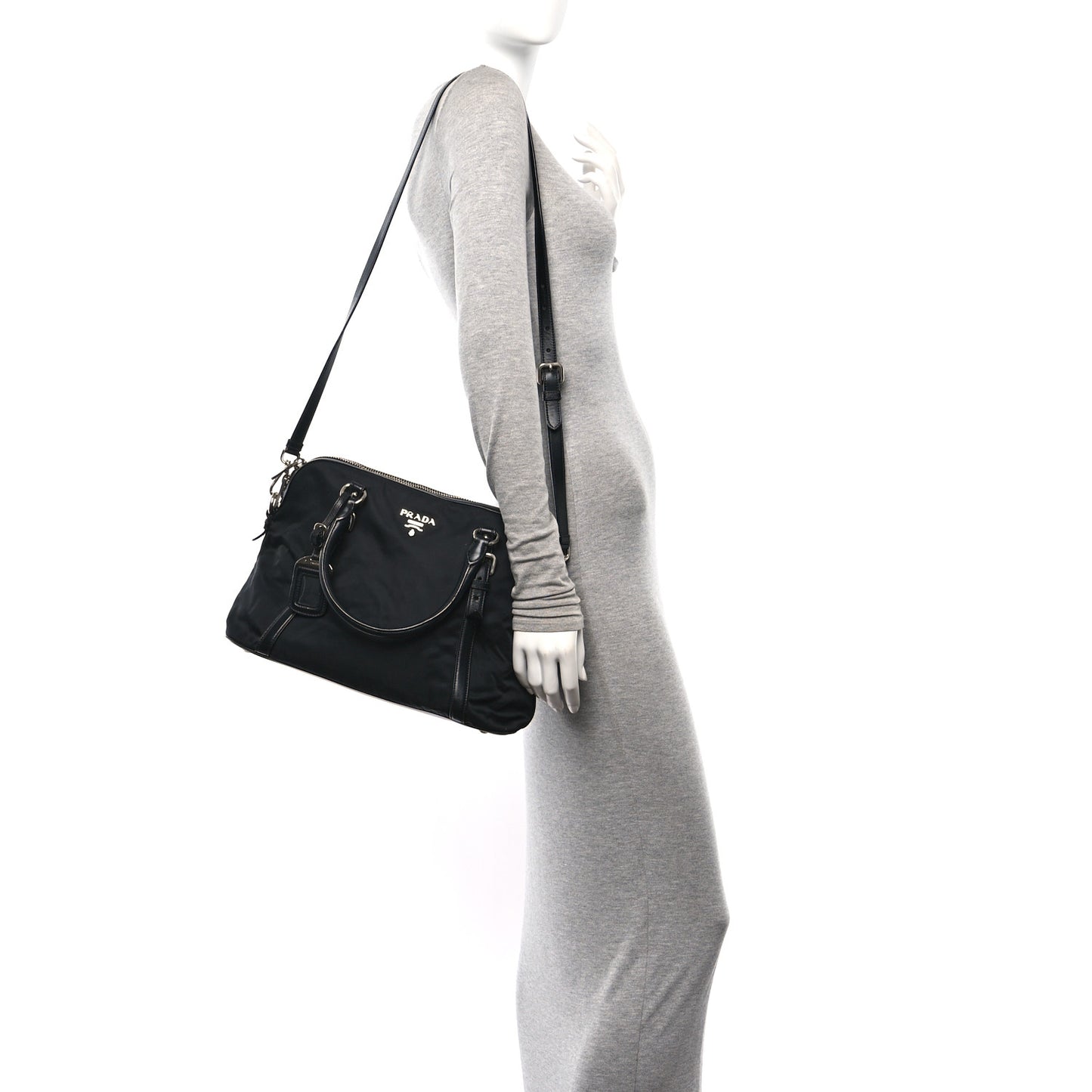Tessuto Nylon Calfskin Dome Satchel Black