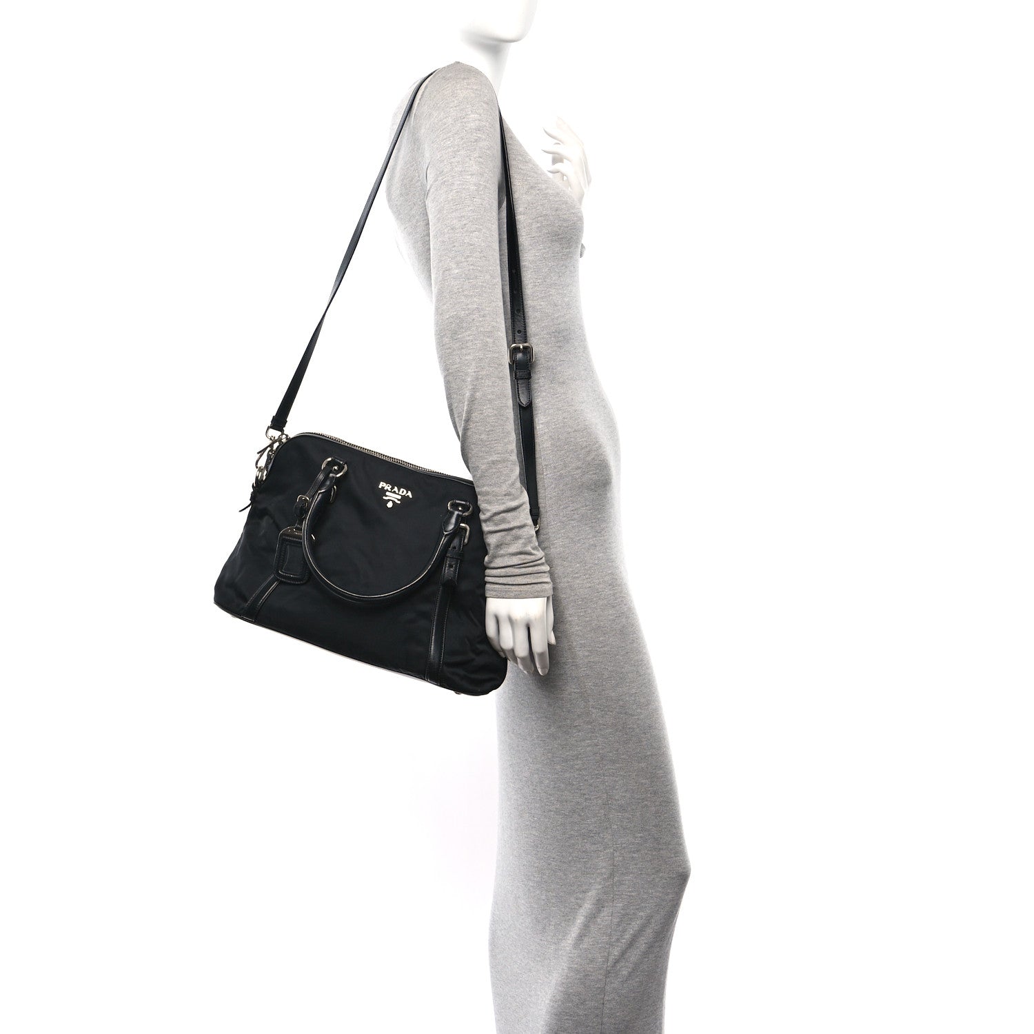 Prada Tessuto Nylon Calfskin Dome Satchel Black 2 of 11