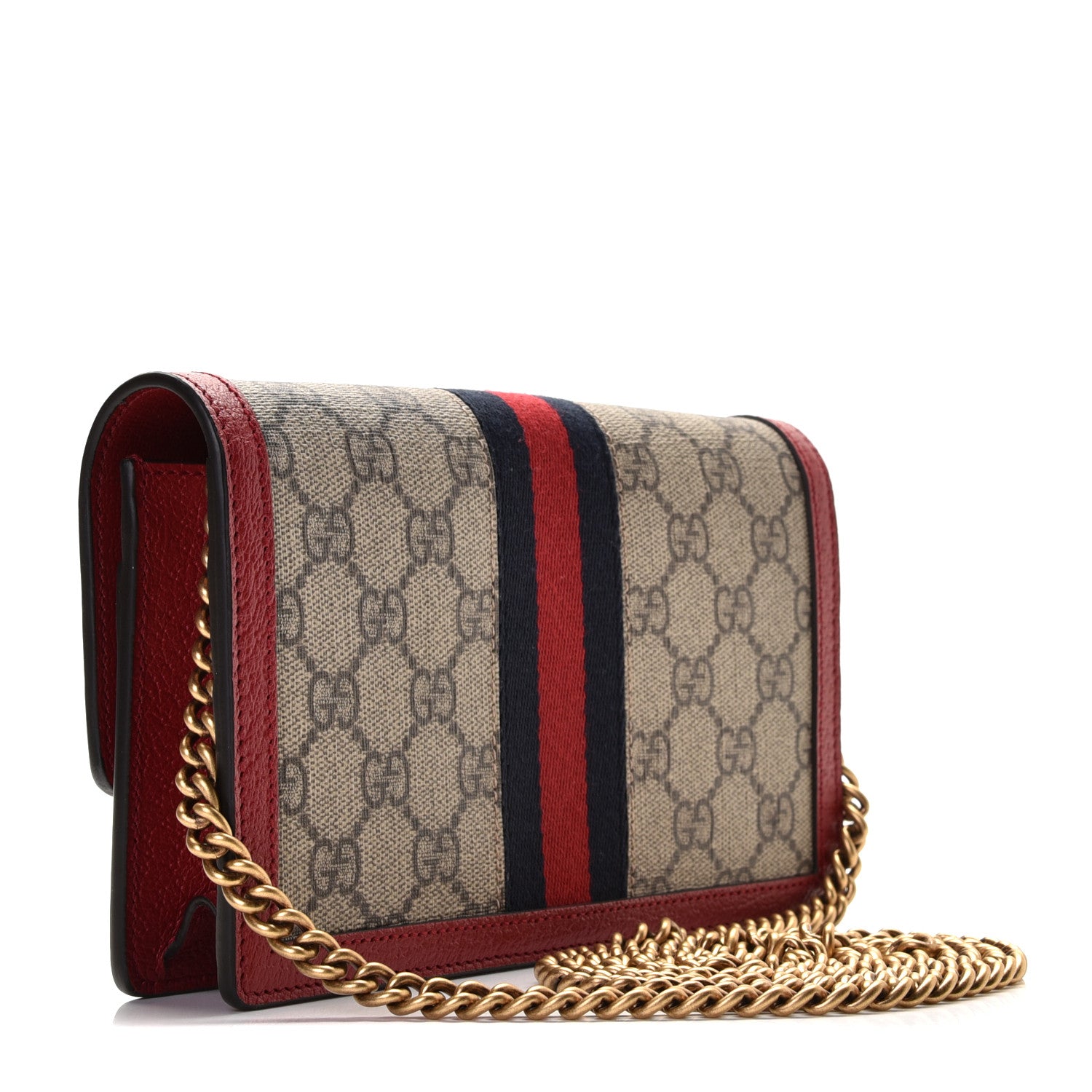 Gucci GG Supreme Monogram Web Queen Margaret Chain Wallet Red 3 of 10
