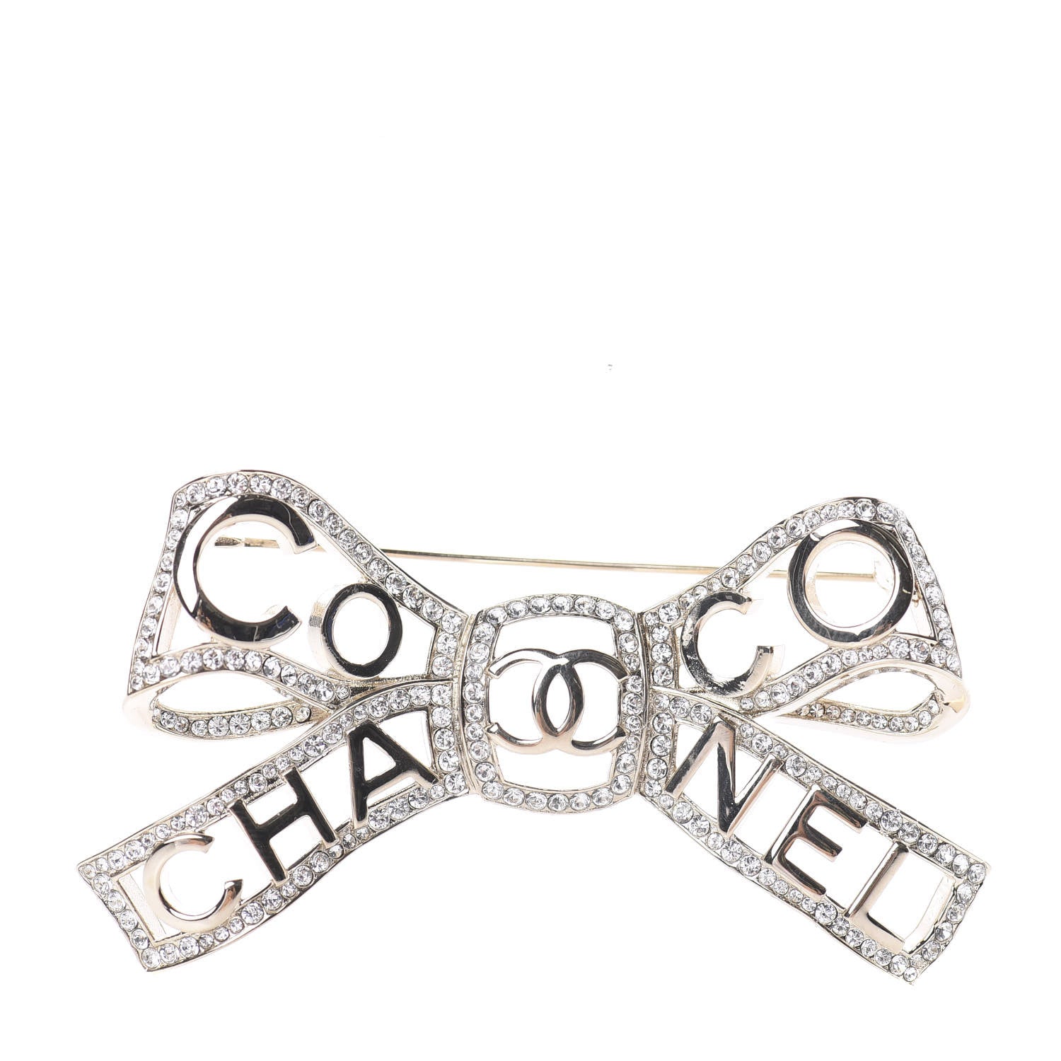 Chanel Metal Crystal Bow-tiful CC Brooch Gold 1 of 3