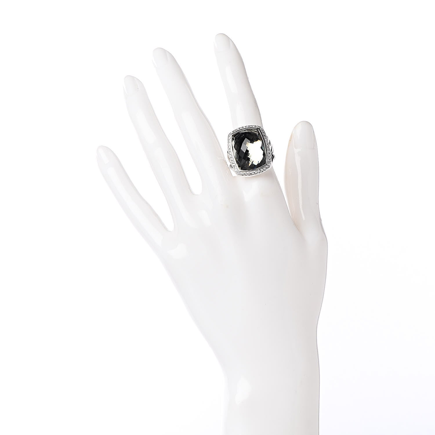 David Yurman Sterling Silver Diamond Prasiolite 20mm Albion Ring 52 6 2 of 5