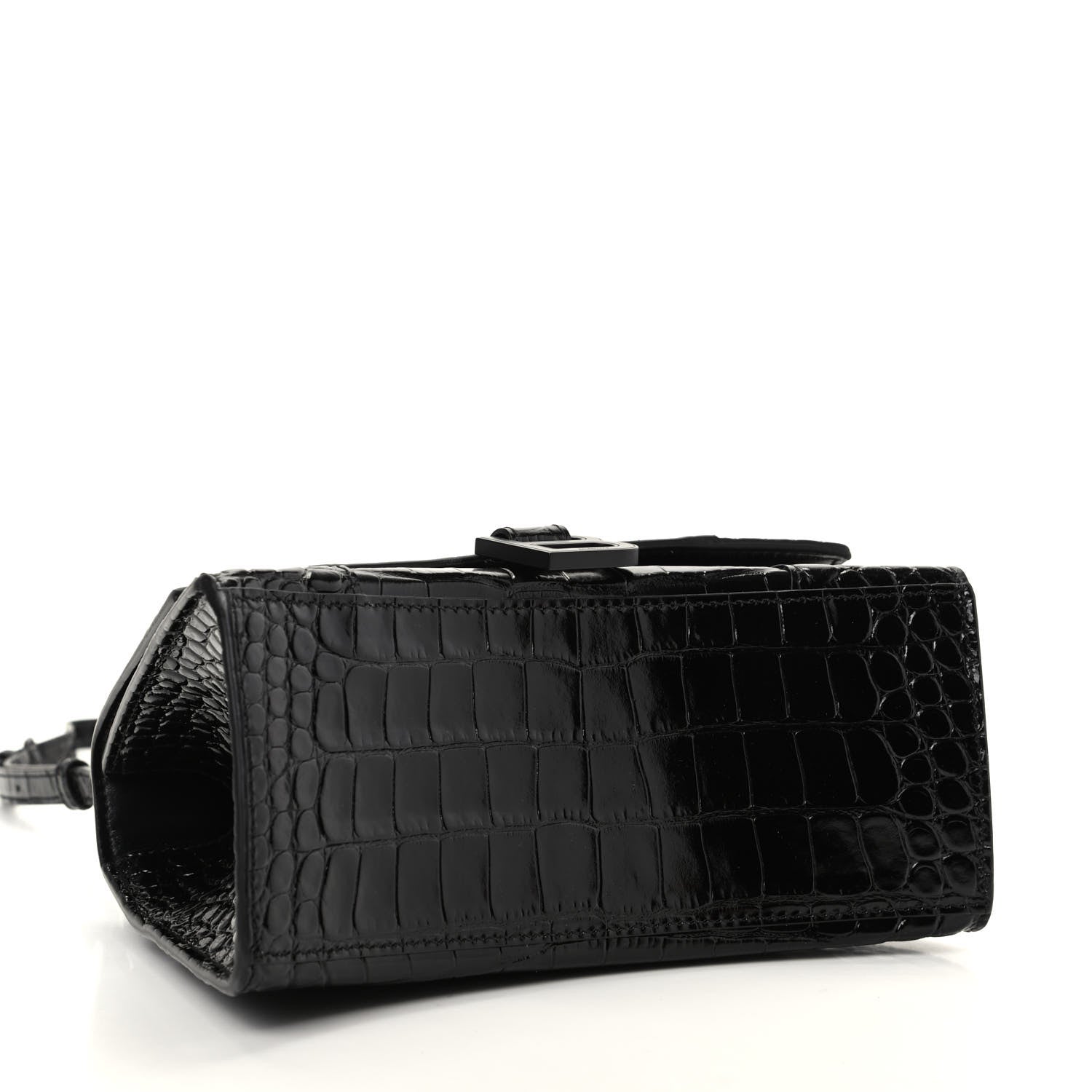Balenciaga Shiny Calfskin Monochrome Crocodile Embossed Small Hourglass Top Handle Bag Black 4 of 8