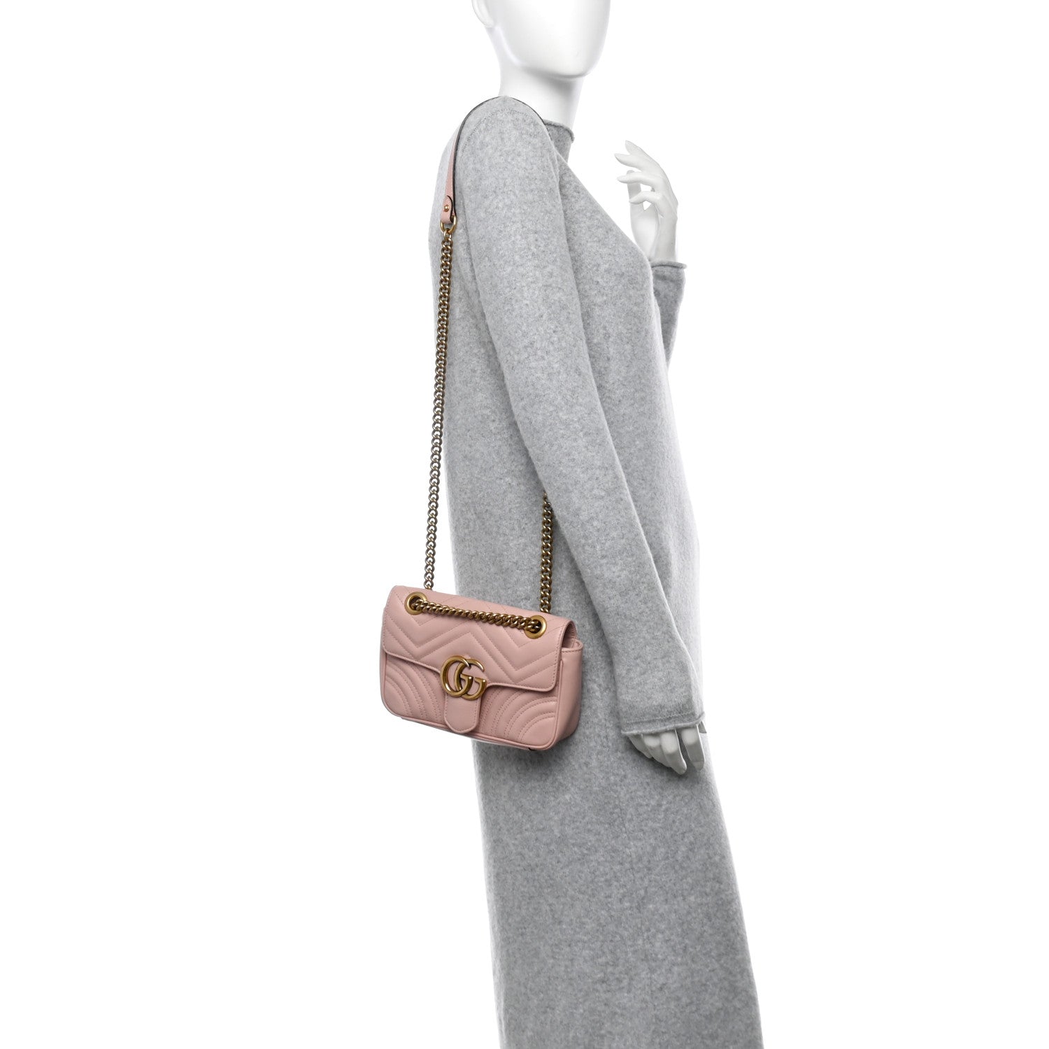 Gucci Calfskin Matelasse Mini GG Marmont Shoulder Bag Perfect Pink 2 of 13