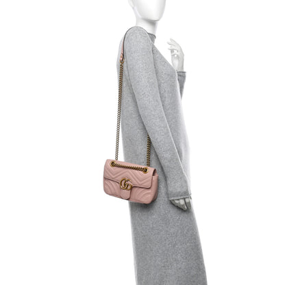 Gucci Calfskin Matelasse Mini GG Marmont Shoulder Bag Perfect Pink 2 of 13