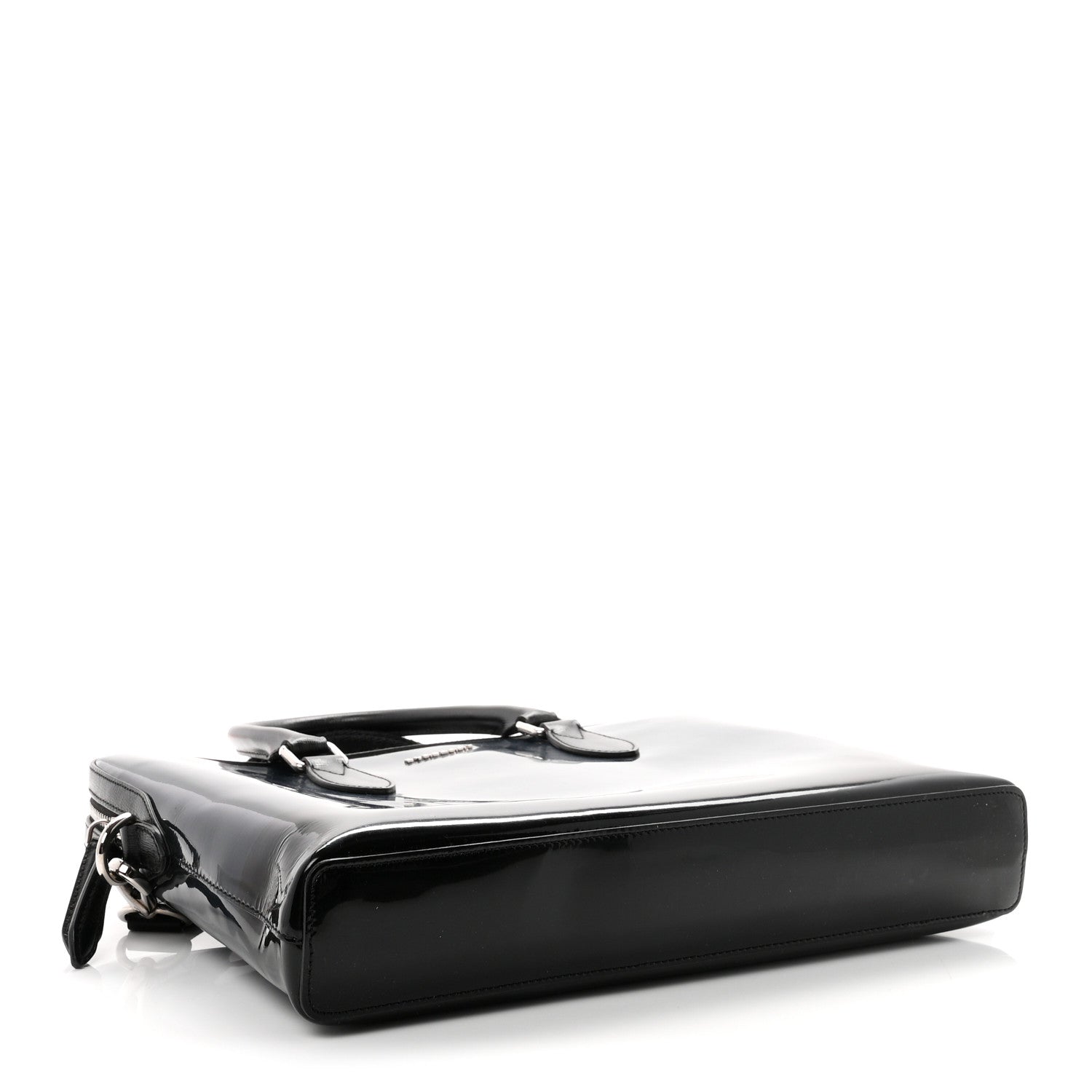 Burberry Patent Textured Calfskin Barrow Briefcase Black Blue 4 of 9