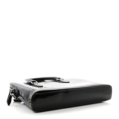 Burberry Patent Textured Calfskin Barrow Briefcase Black Blue 4 of 9