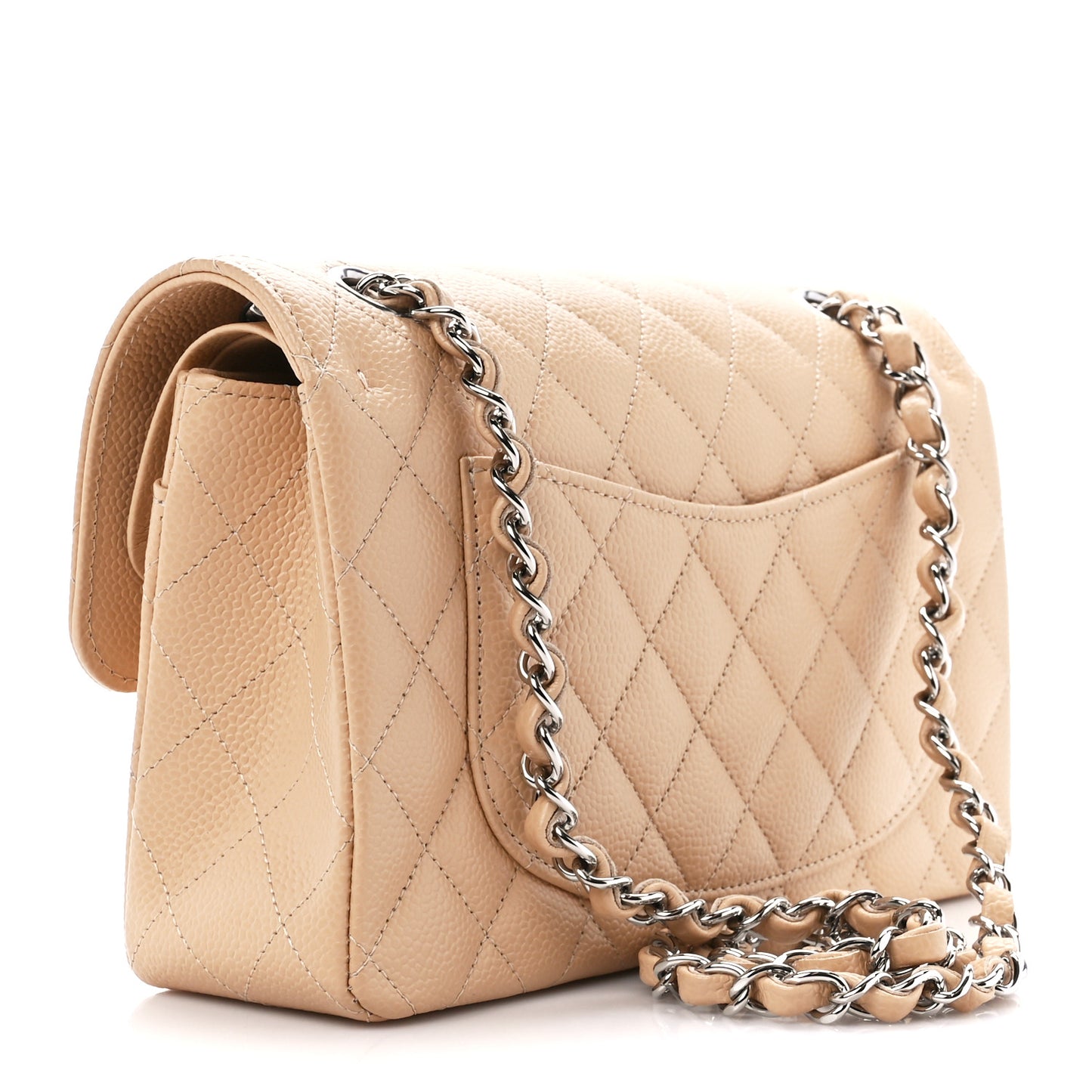 Caviar Quilted Small Double Flap Beige