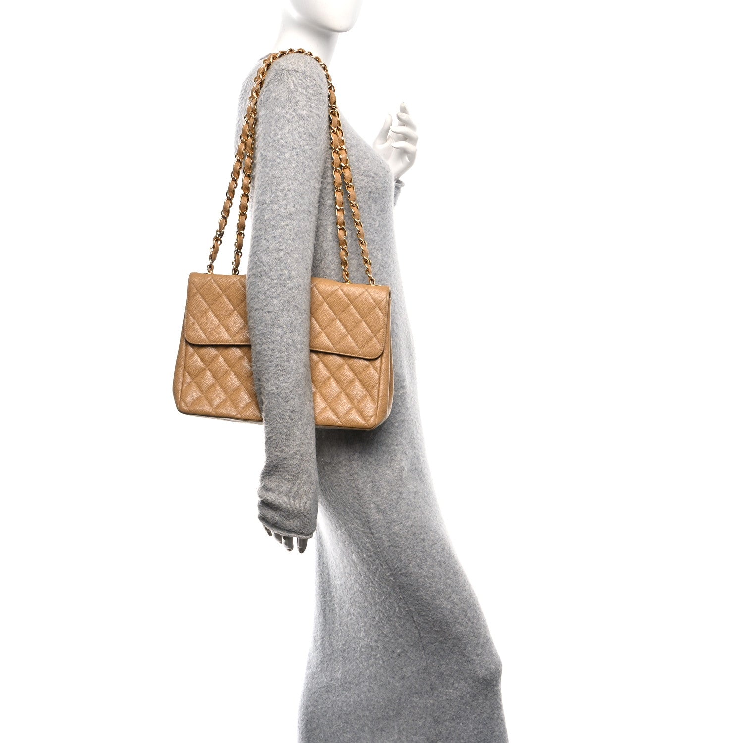 Chanel Caviar Quilted Jumbo Single Flap Beige 3 of 11
