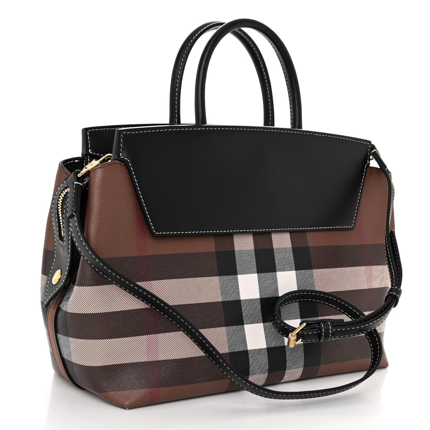 Burberry E-Canvas Check Calfskin Medium Catherine Tote Bag Dark Birch Brown 3 of 9