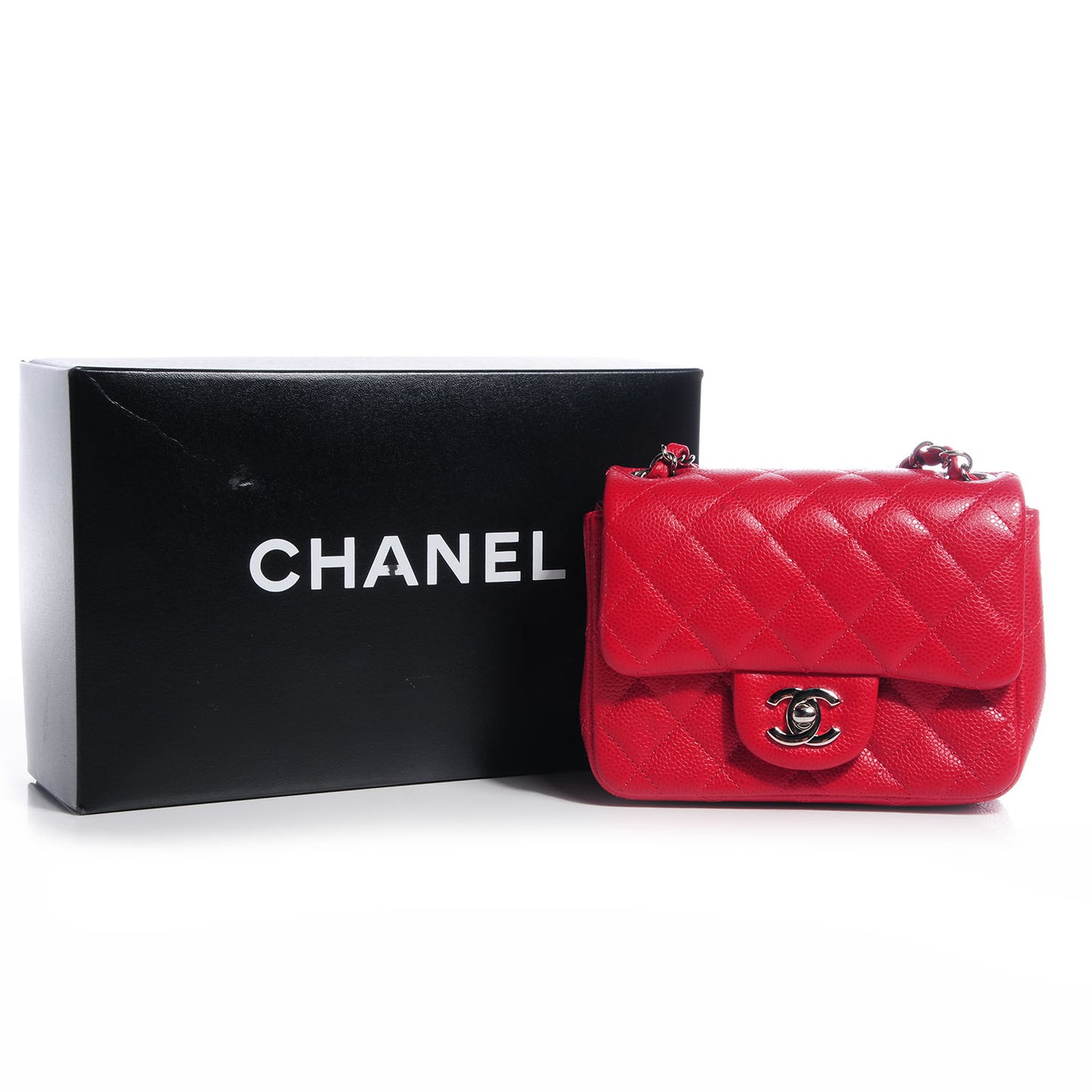 Caviar Quilted Mini Square Flap Red