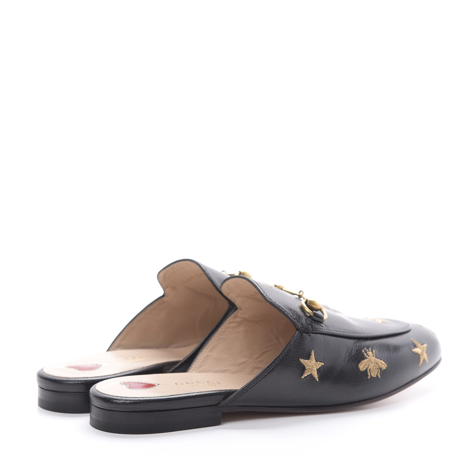 Gucci Goatskin Bee Star Embroidered Womens Princetown Slippers 38.5 Black 4 of 8