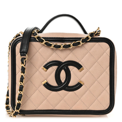 Chanel Caviar Quilted Medium CC Filigree Vanity Case Beige Black 1 of 10