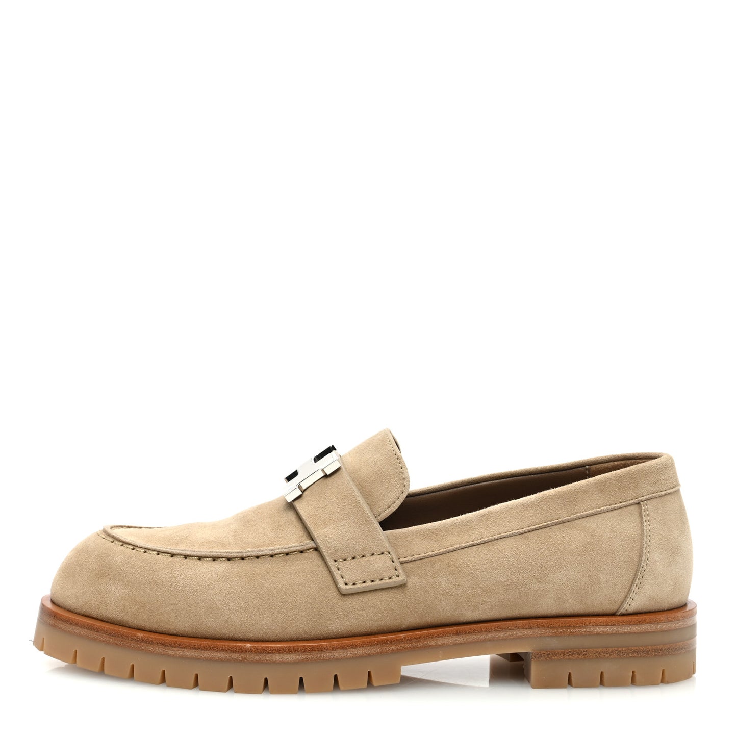 Suede Goatskin Womens Faubourg Loafers 35 Beige Argile