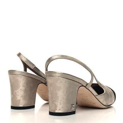 Chanel Laminated Lambskin Grosgrain Cap Toe CC Slingback Sandals 38.5 Copper Black 4 of 10