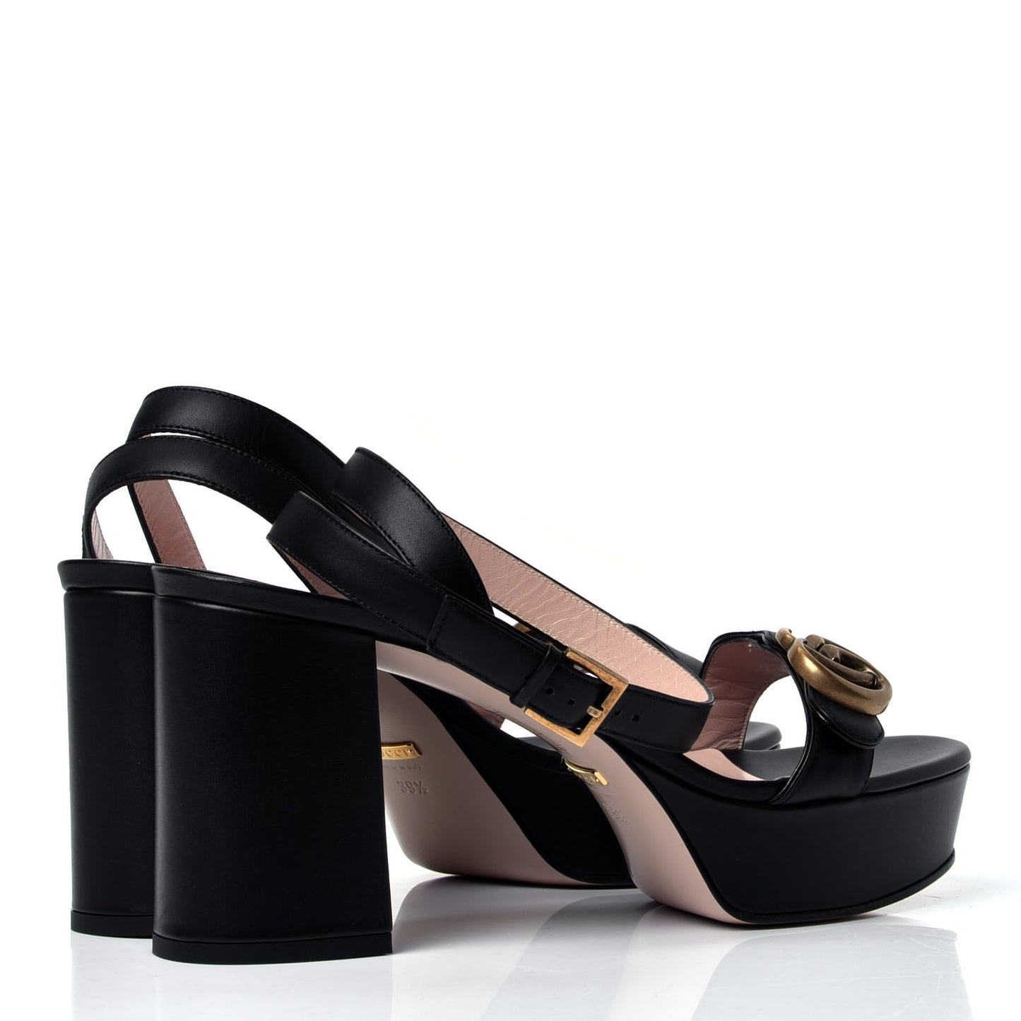 Calfskin GG Marmont Ankle Wrap 30/85mm Platform Sandals 39.5 Black
