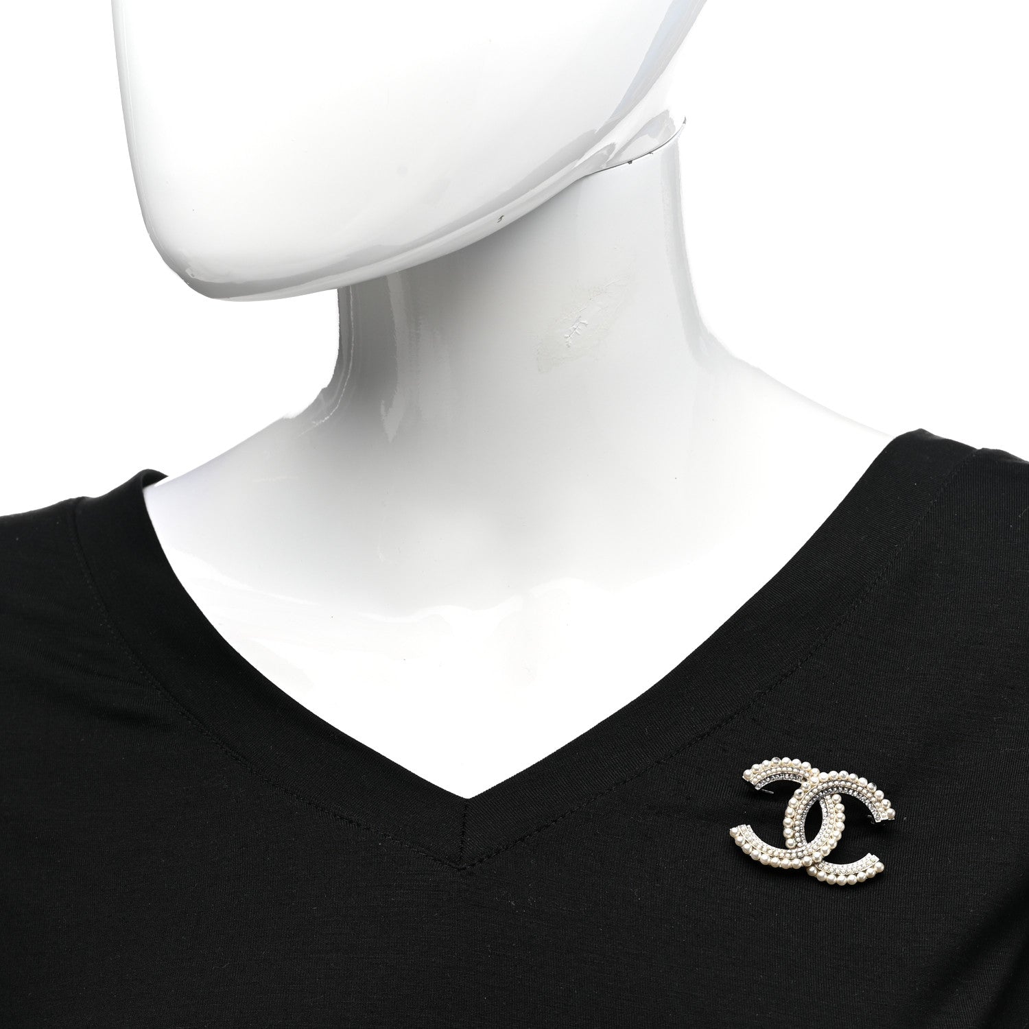 Chanel Pearl Crystal CC Brooch Gold 2 of 6