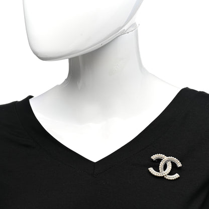 Chanel Pearl Crystal CC Brooch Gold 2 of 6