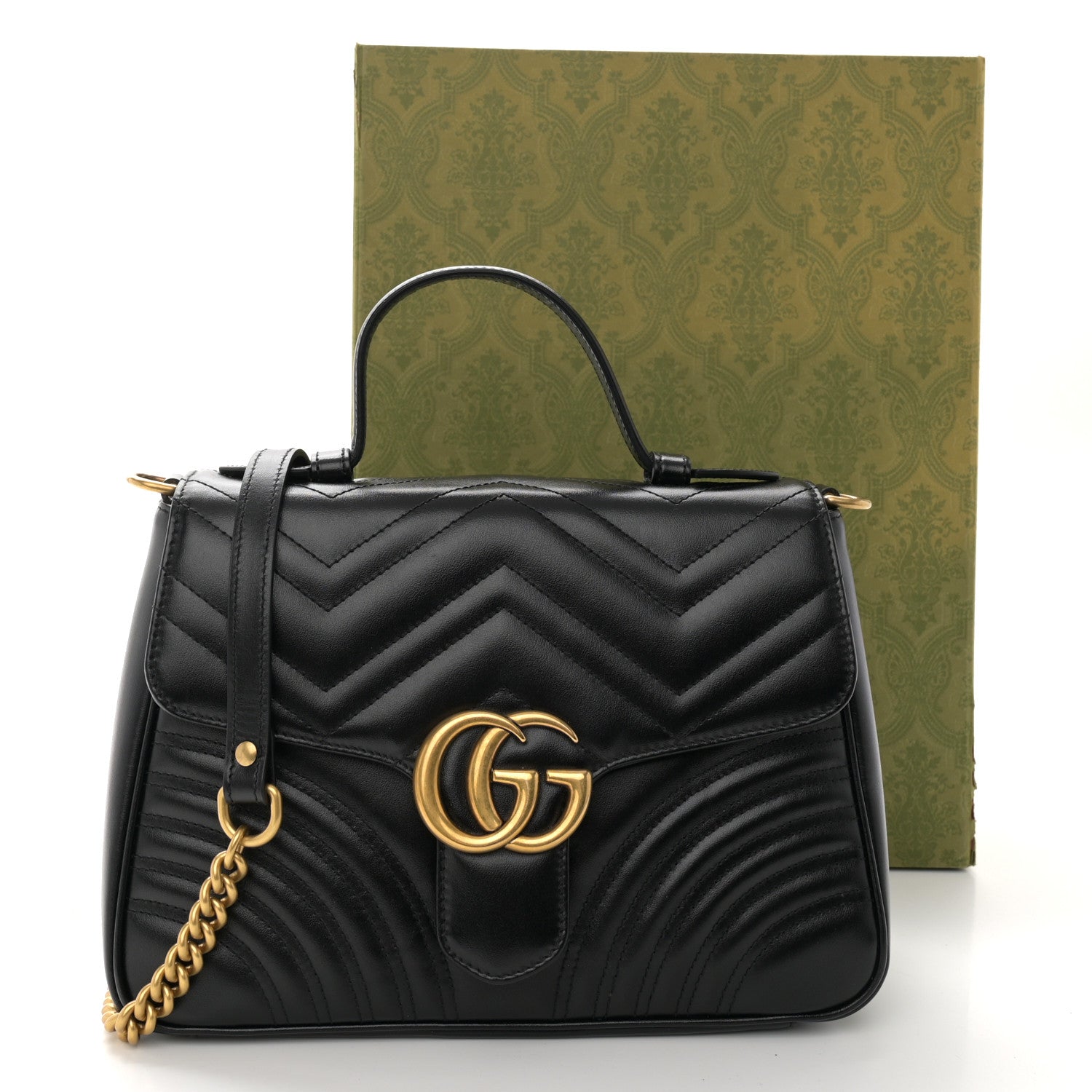 Gucci Calfskin Matelasse Small GG Marmont Top Handle Shoulder Bag Black 11 of 11