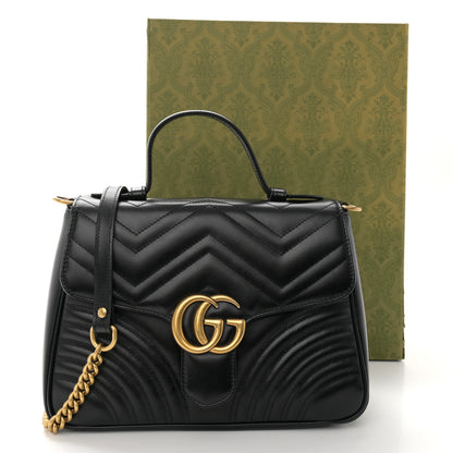 Gucci Calfskin Matelasse Small GG Marmont Top Handle Shoulder Bag Black 11 of 11