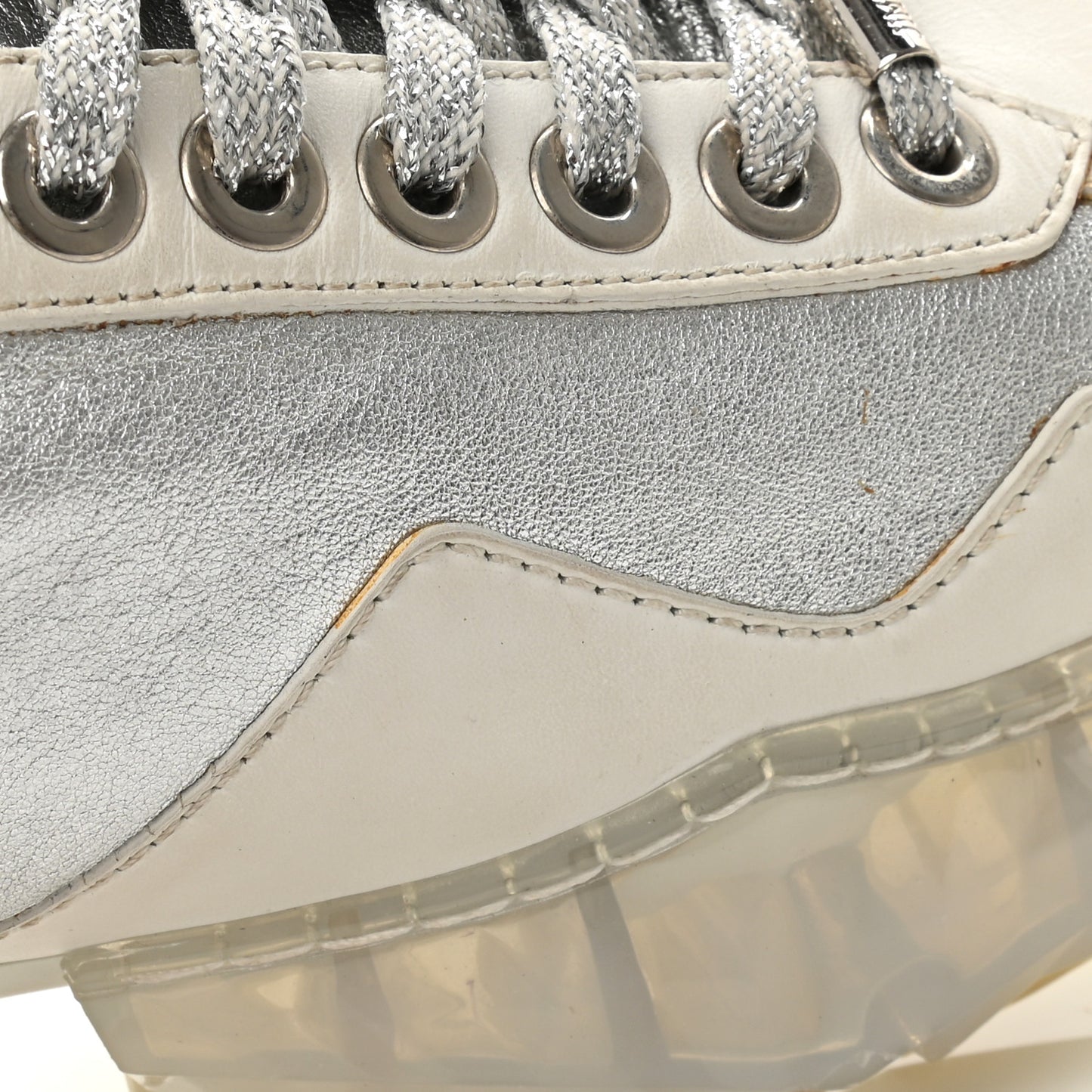 Metallic Calfskin Womens Diamond F Low Top Sneaker 39 White Silver