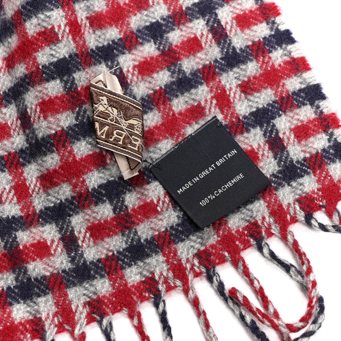 Cashmere H Ecossais Muffler Marine Bordeaux Gris Clair