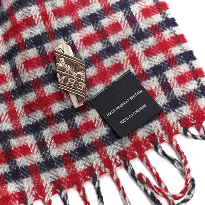 Hermes Cashmere H Ecossais Muffler Marine Bordeaux Gris Clair 4 of 4