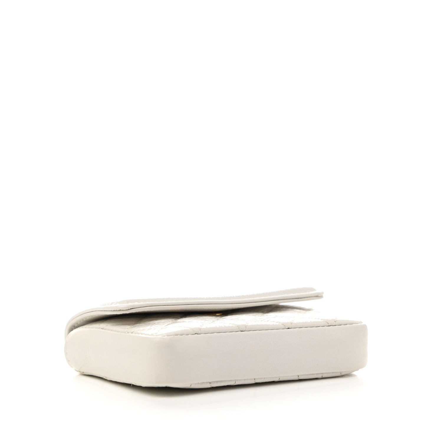 Shiny Aged Calfskin Quilted Waist Belt Bag White