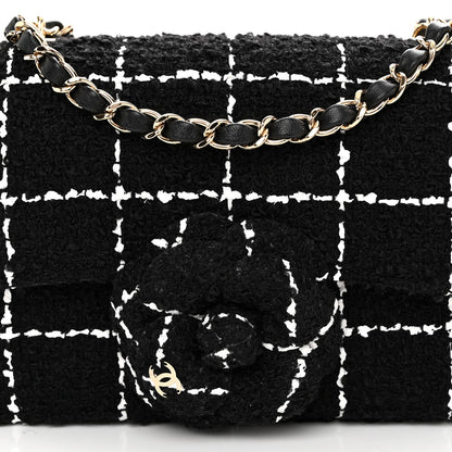 Chanel Tweed Quilted Small Camellia Flap Black Pink 8 of 10