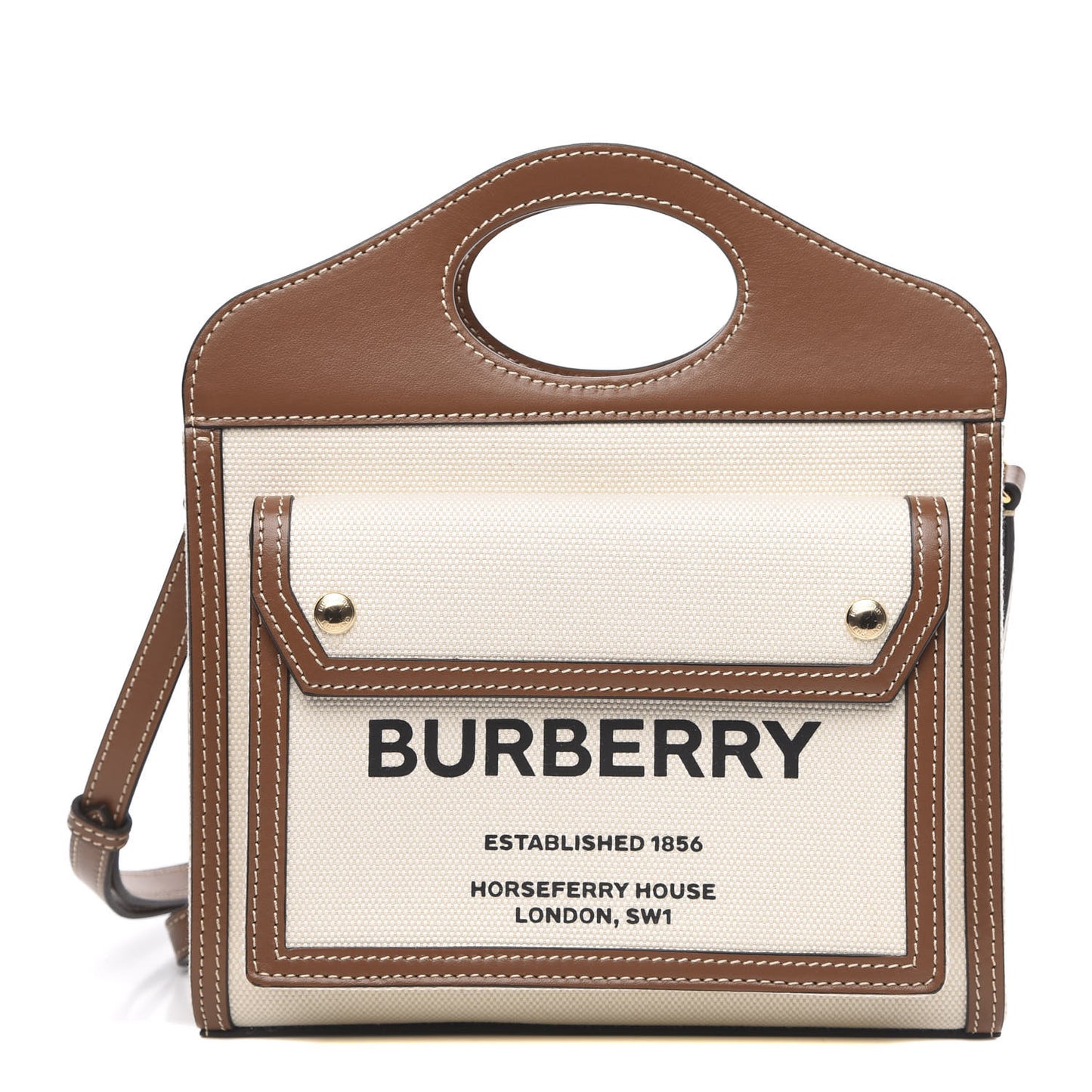 Canvas Smooth Calfskin Two Tone Mini Pocket Bag Natural Malt Brown