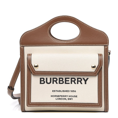Burberry Canvas Smooth Calfskin Two Tone Mini Pocket Bag Natural Malt Brown 1 of 9