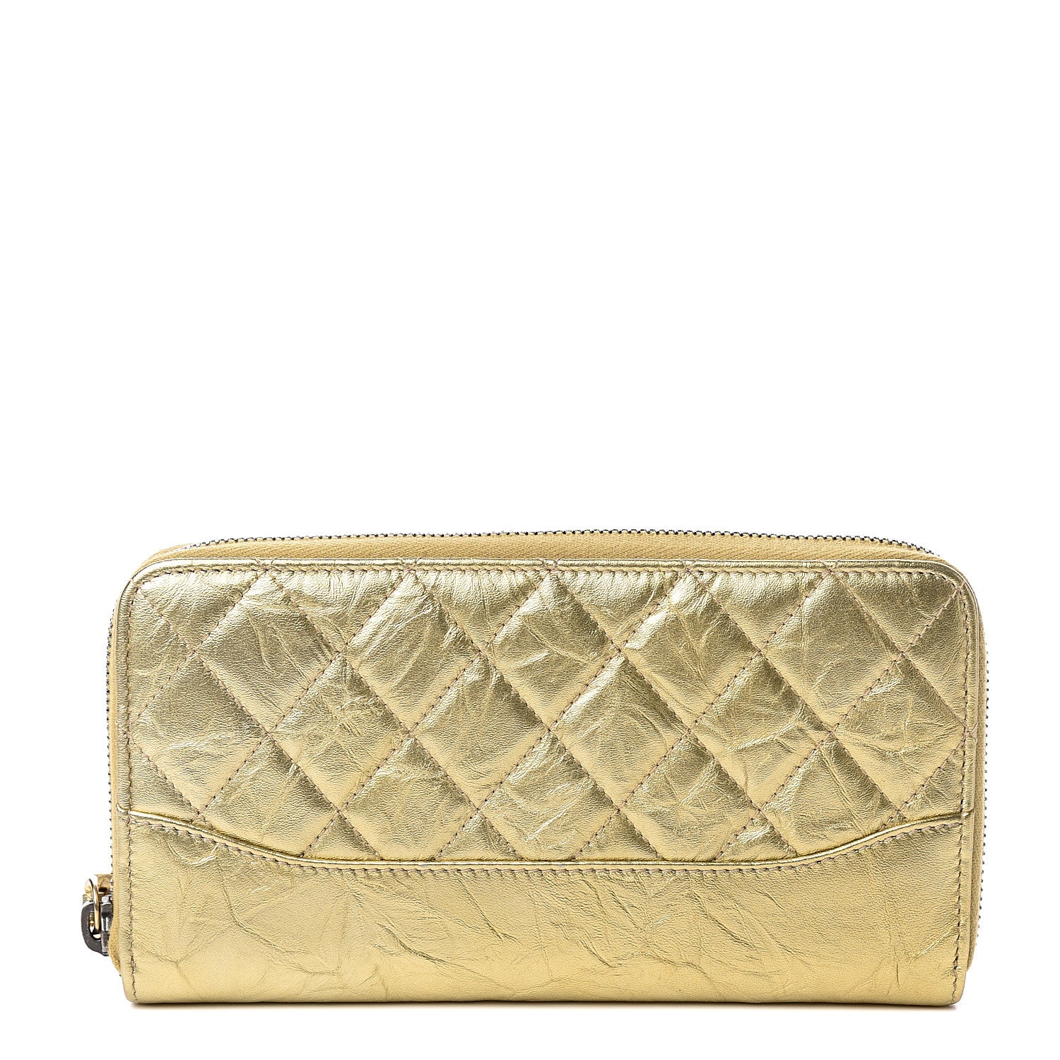 Chanel Metallic Aged Calfskin Quilted Large Gabrielle Zip Around Wallet Gold 1 of 7