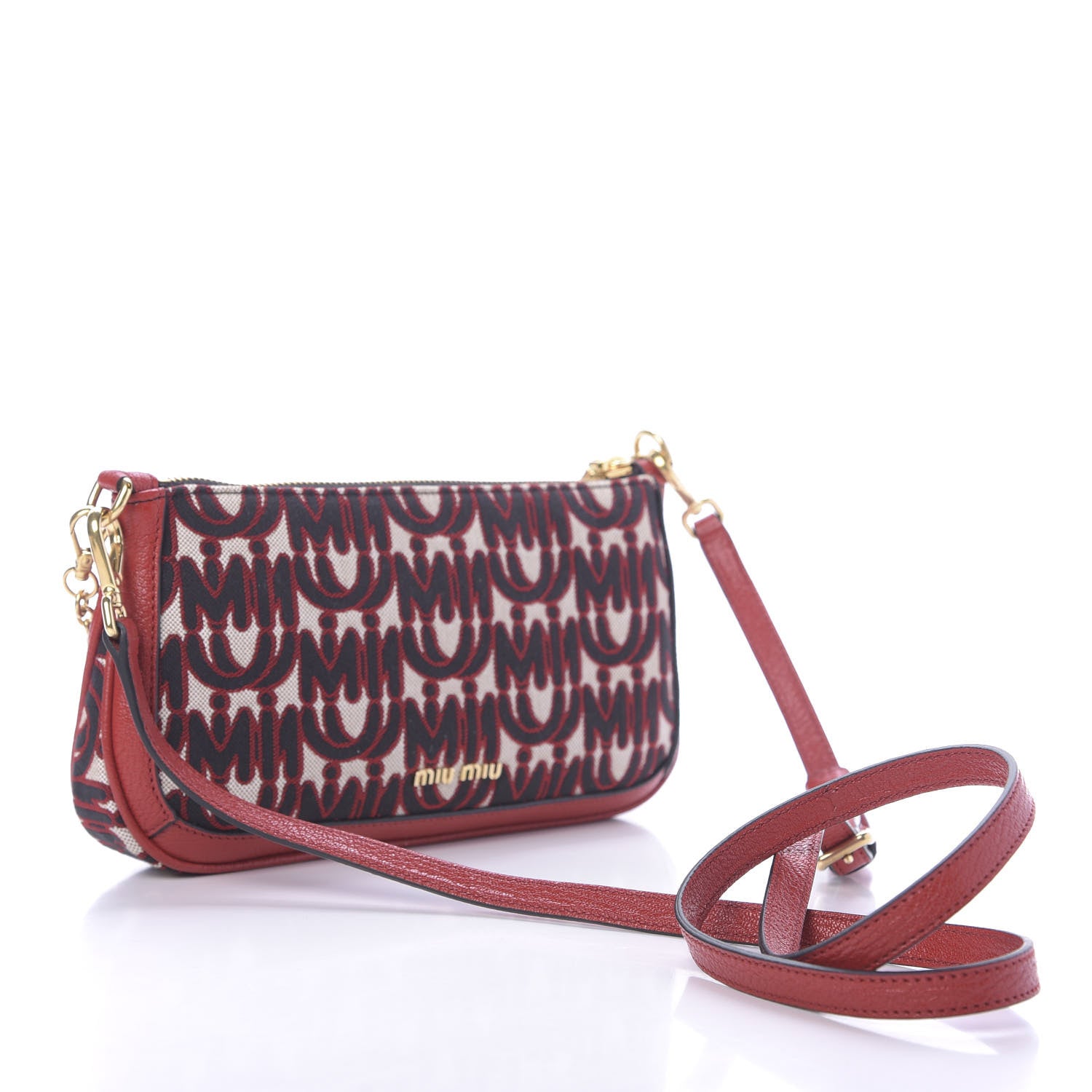 Miu Miu Jacquard Madras Logo Crossbody Red 3 of 11