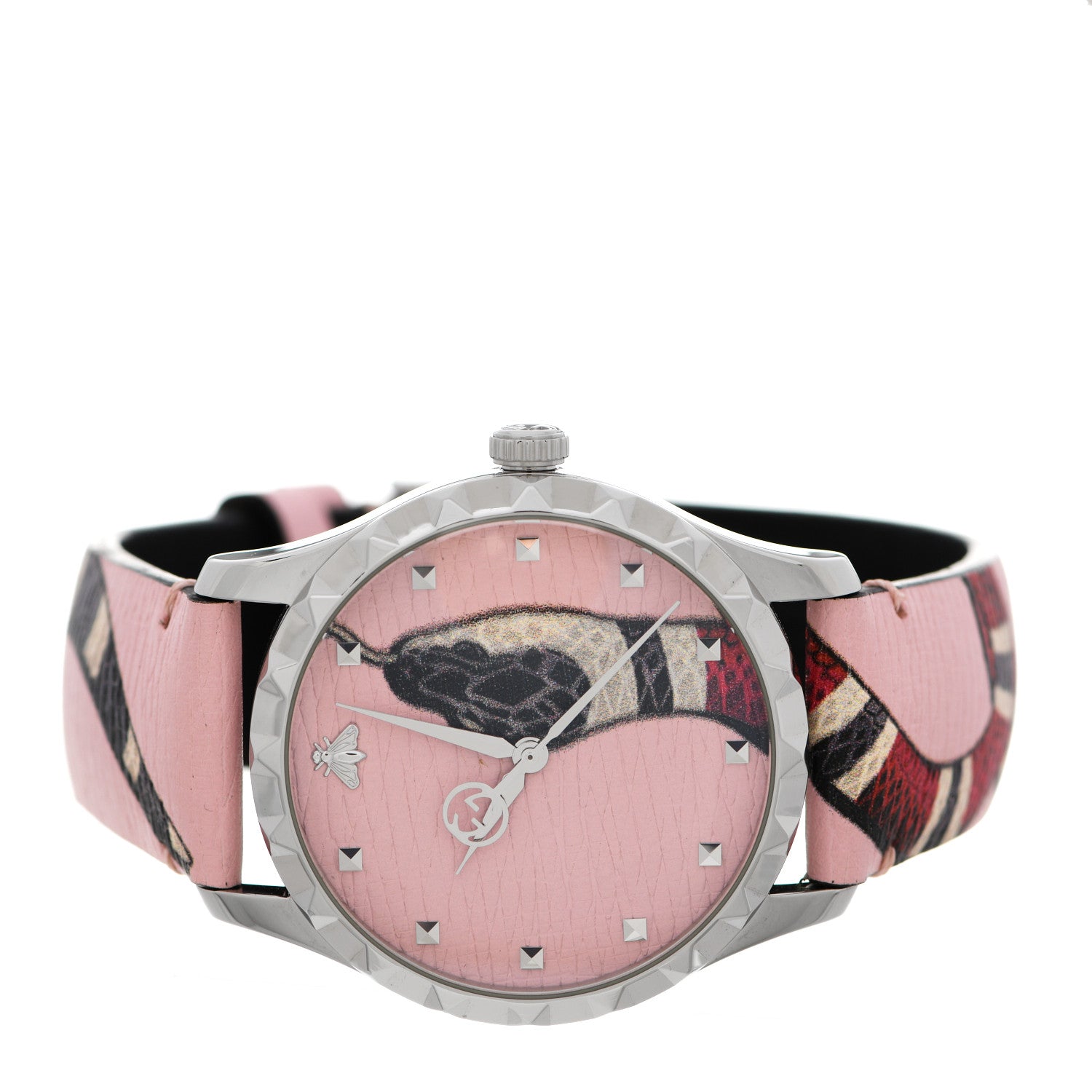 Gucci Stainless Steel Calfskin 38mm Le Marche Des Merveilles Snake Quartz Watch Pink 2 of 5