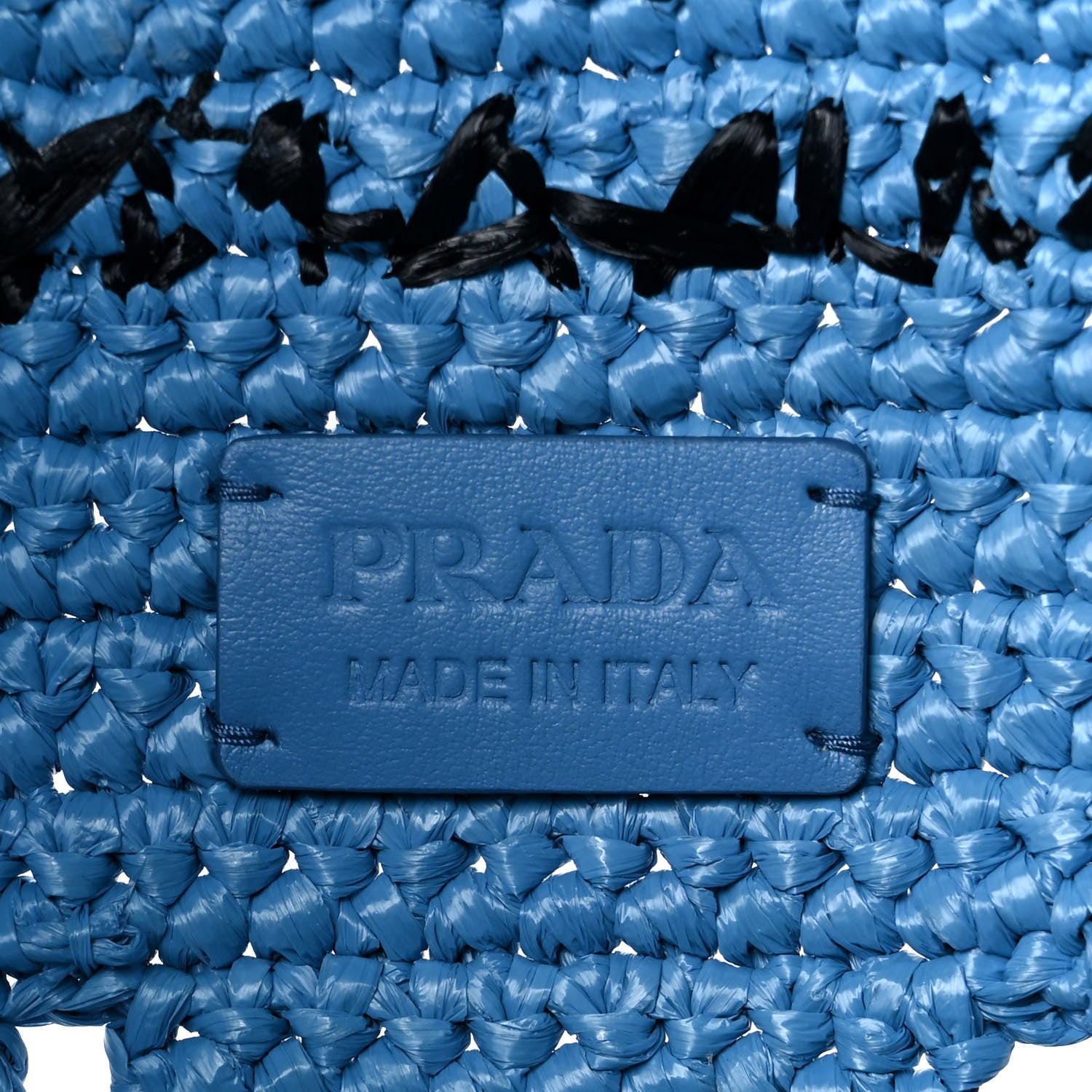 Prada Yarn Raffia Effect Crochet Logo Embroidered Shopping Tote Bag Celeste 6 of 8