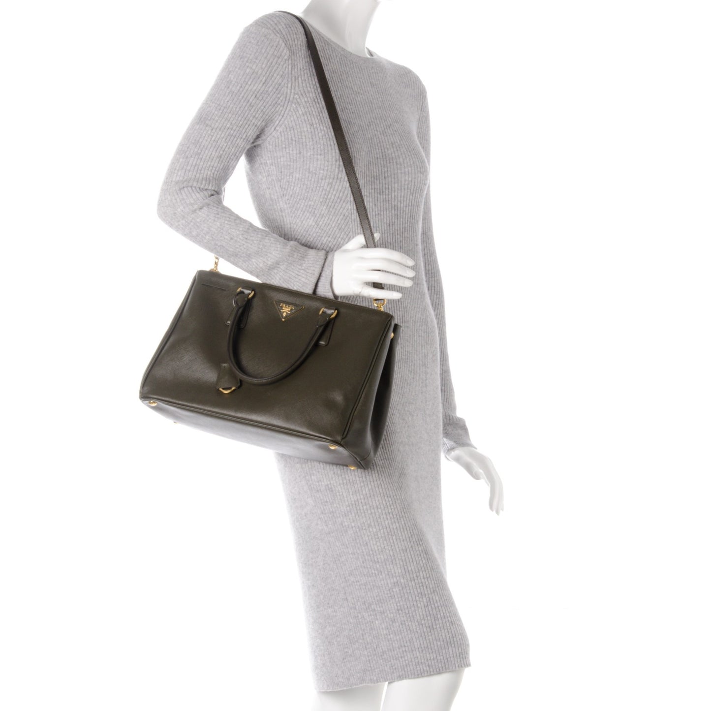 Saffiano Medium Galleria Double Zip Tote Militare