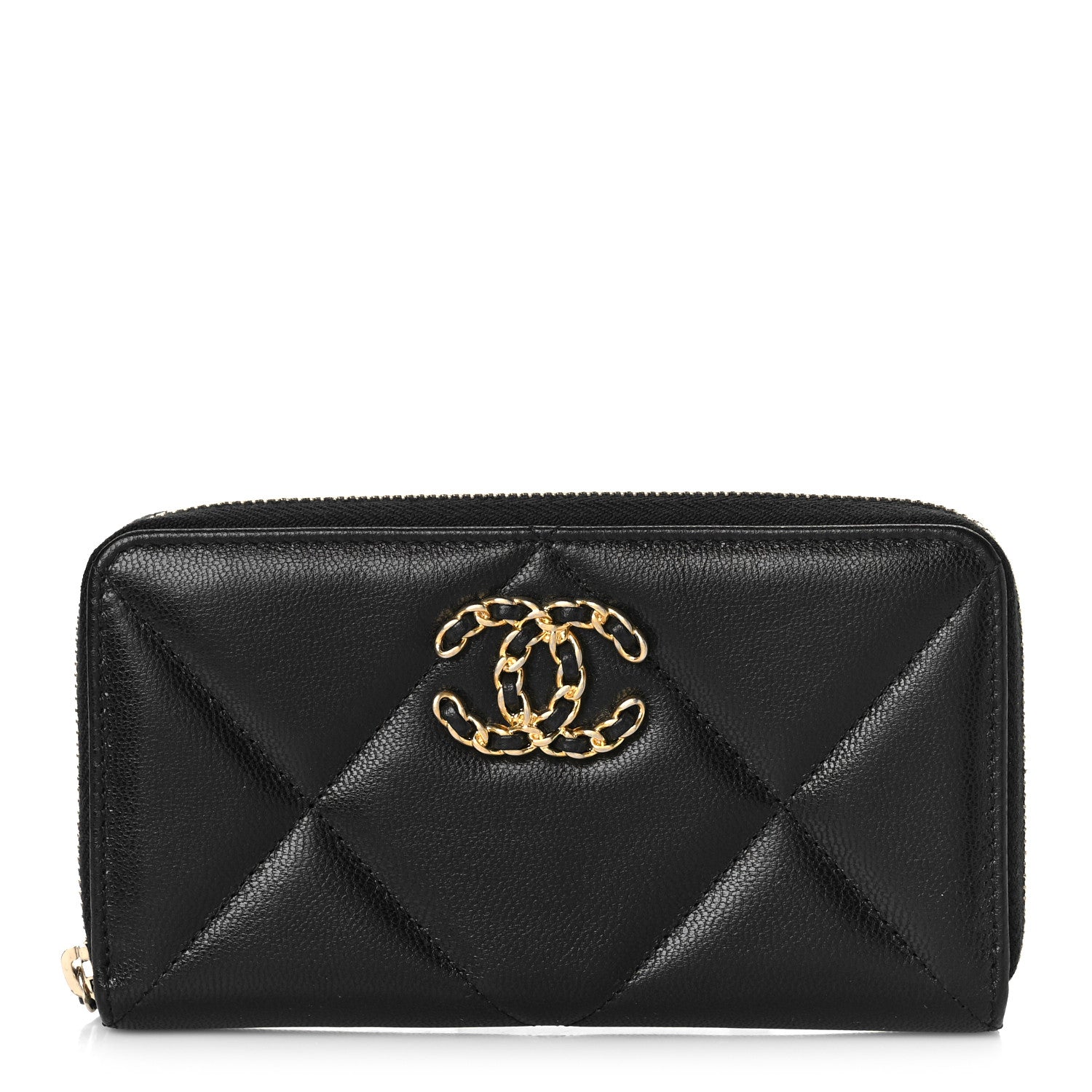 Chanel Shiny Goatskin Quilted Chanel 19 Long Zipped Around Wallet Black 1 of 10