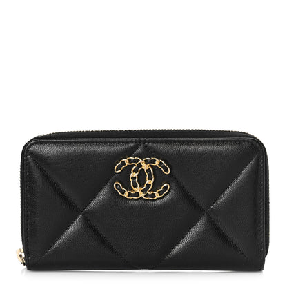 Chanel Shiny Goatskin Quilted Chanel 19 Long Zipped Around Wallet Black 1 of 10