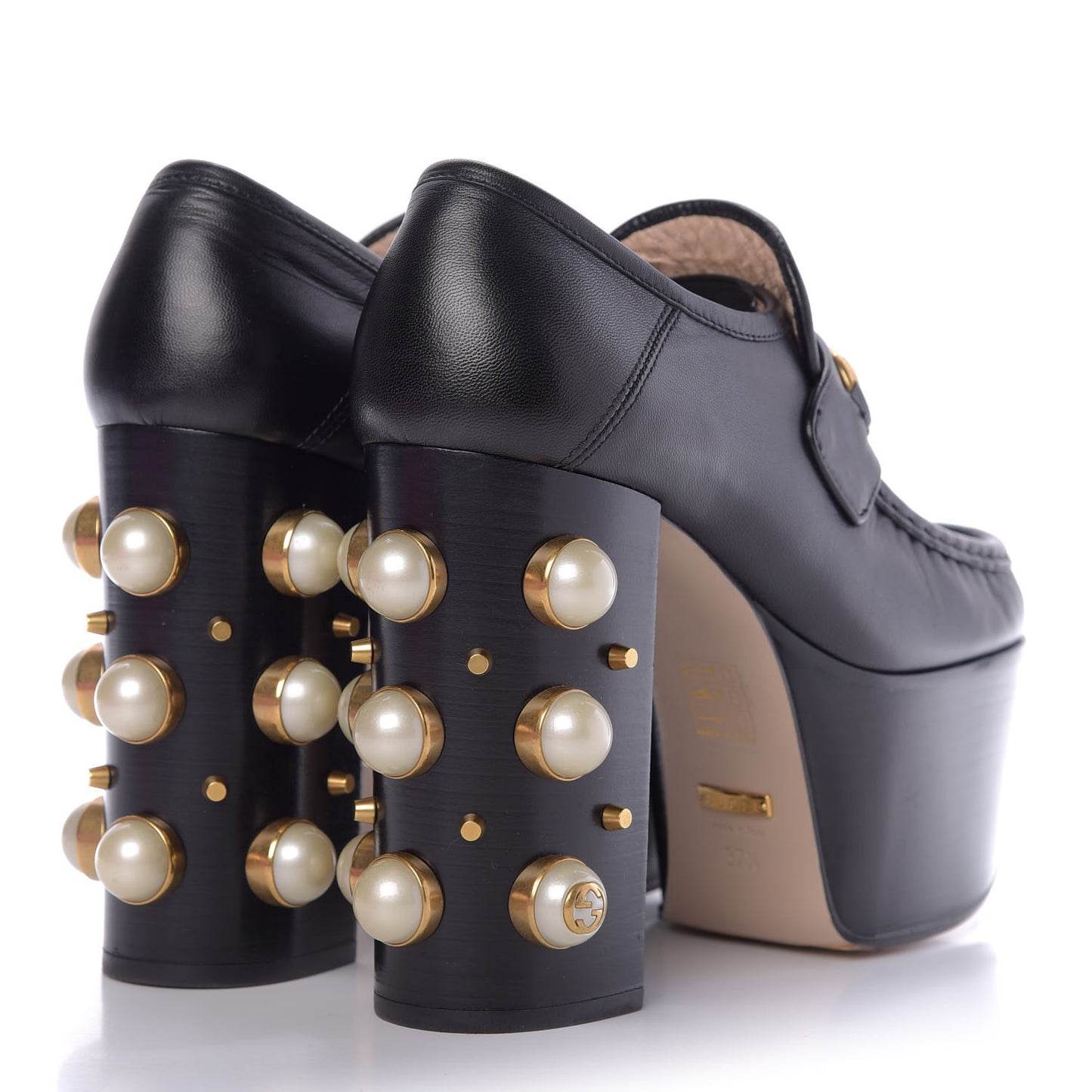 Malaga Kid Pearl Studded Vegas Platform Loafers 37.5 Black