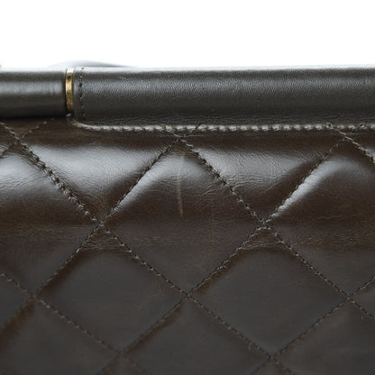 Chanel Glazed Calfskin Quilted Large Gold Bar Top Handle Flap Dark Grey 13 of 14
