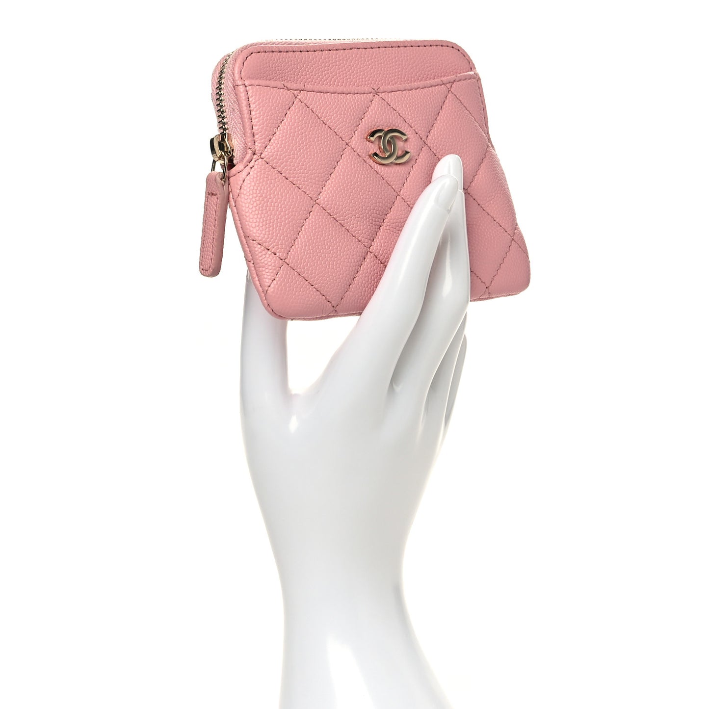 Caviar Quilted Zip Card Holder Wallet Light Pink