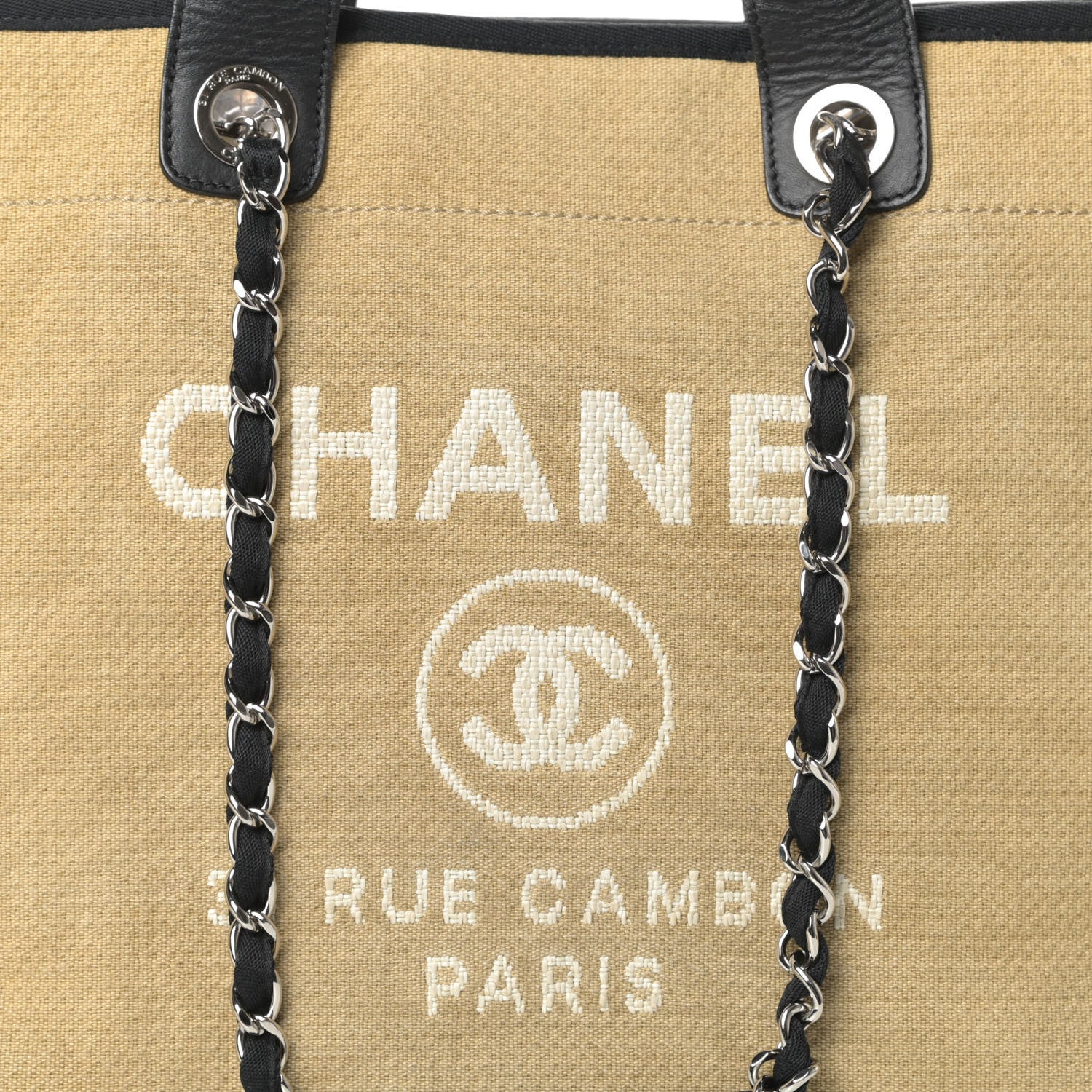 Chanel Canvas Medium Deauville Tote Beige Black 8 of 10