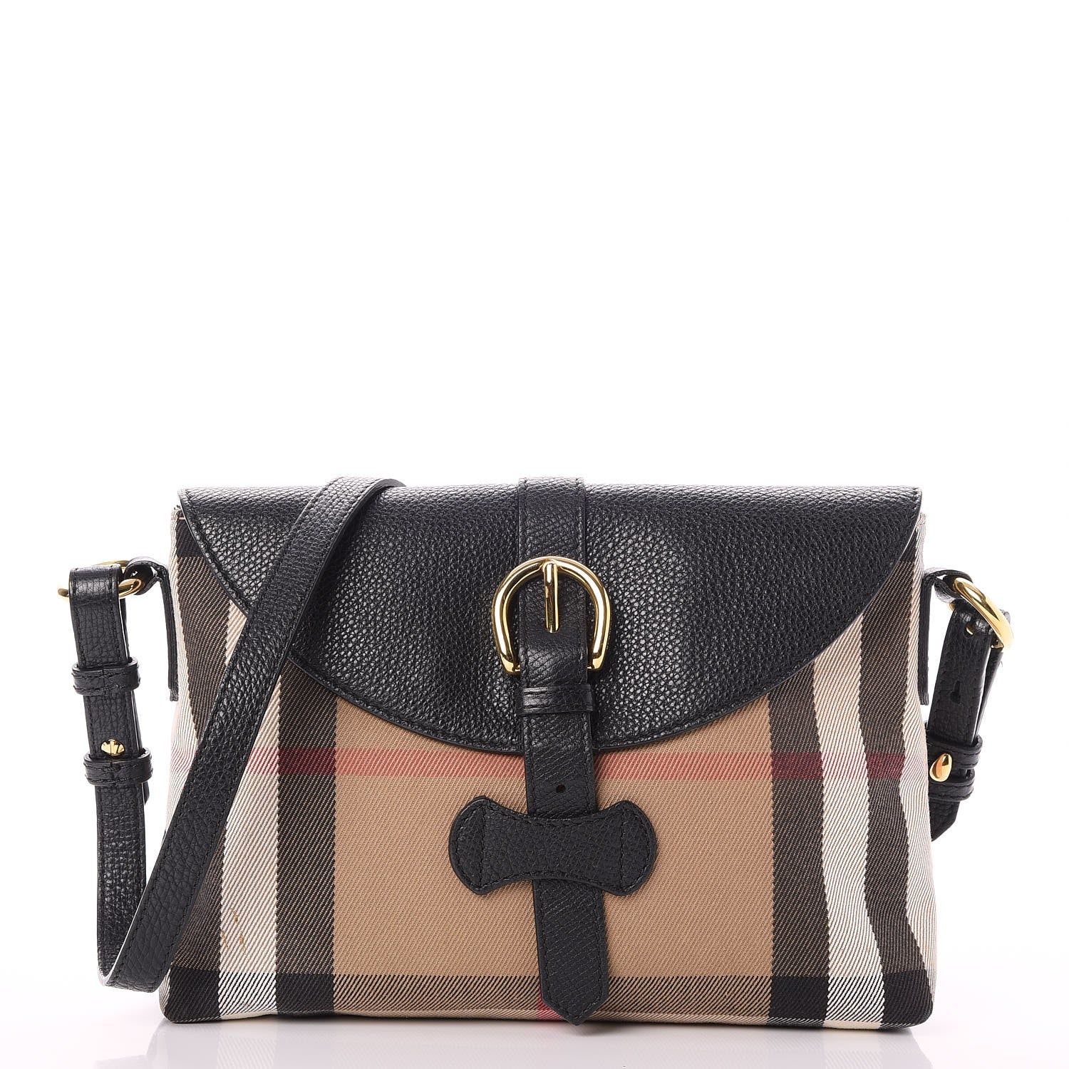 Burberry Horseshoe Calfskin House Check Small Milton Crossbody Bag Black 1 of 10