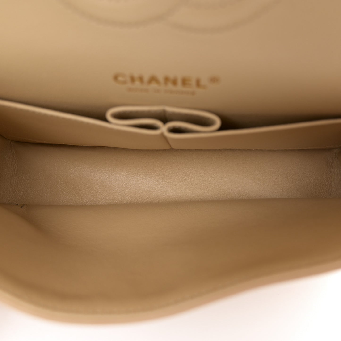 Lambskin Quilted Medium Double Flap Beige