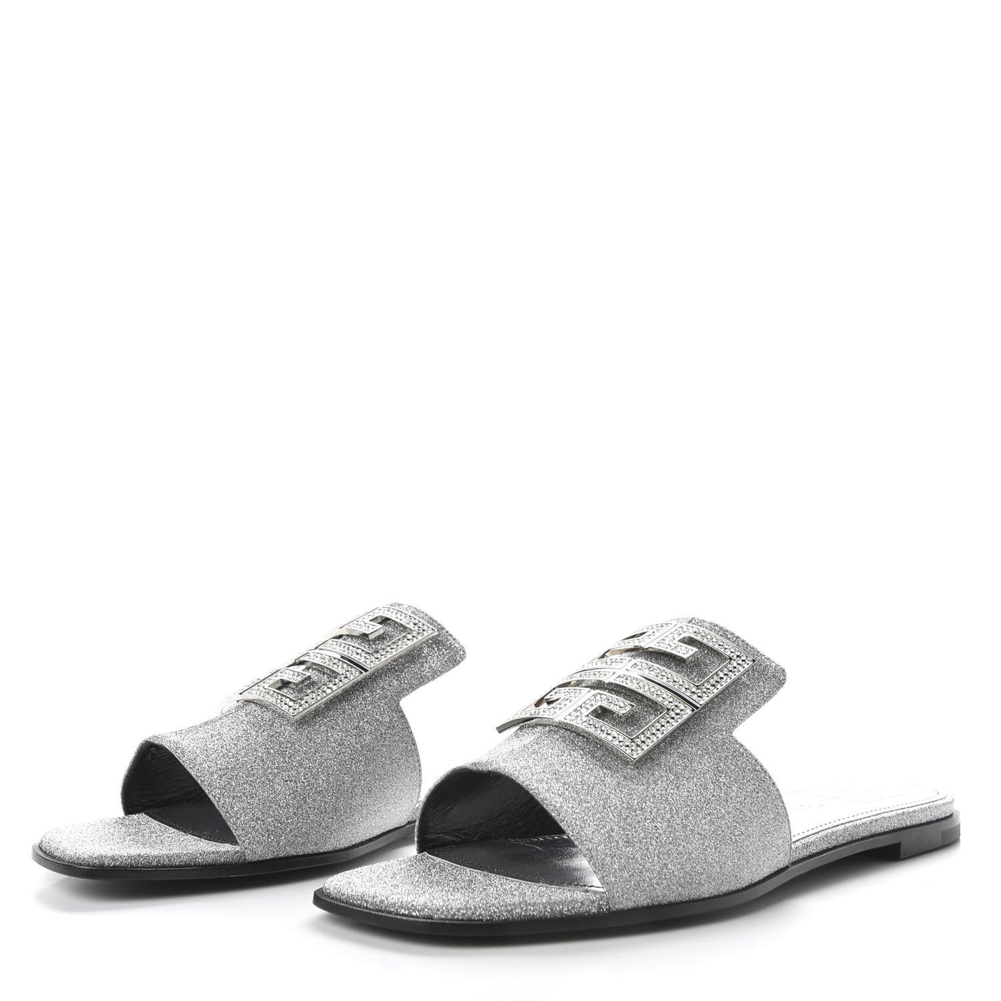 Glitter Embellished Calfskin 4G Flat Sandals 36.5 Silver