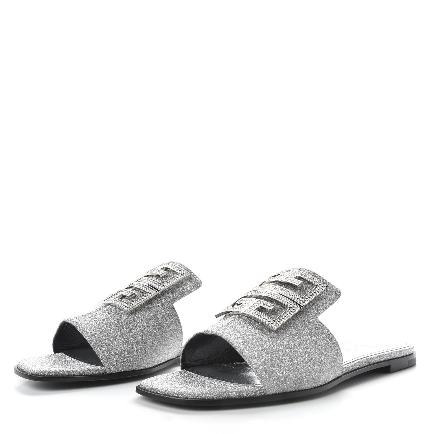 Givenchy Glitter Embellished Calfskin 4G Flat Sandals 36.5 Silver 3 of 10
