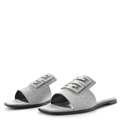 Givenchy Glitter Embellished Calfskin 4G Flat Sandals 36.5 Silver 3 of 10