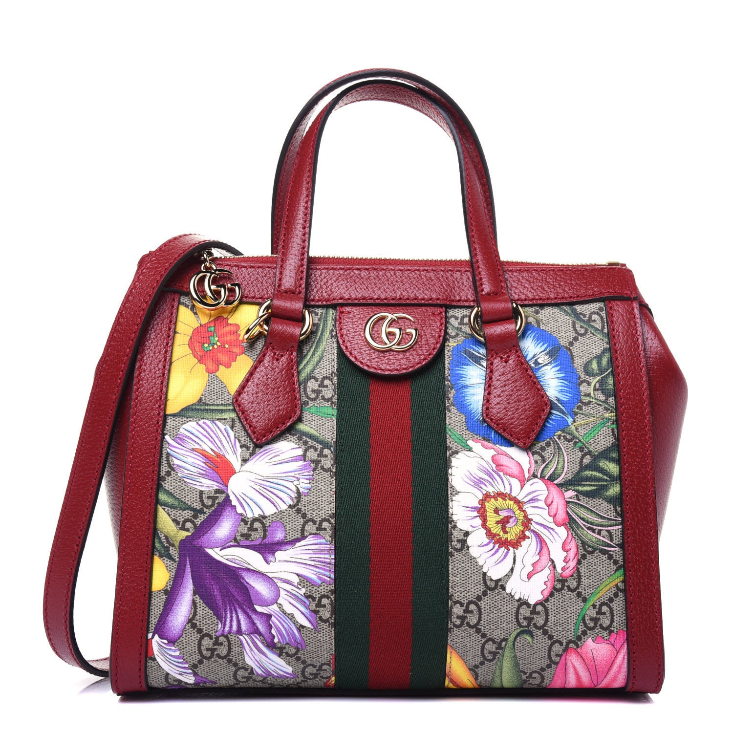 Gucci GG Supreme Monogram Flora Web Small Ophidia Tote Bag Red 1 of 13