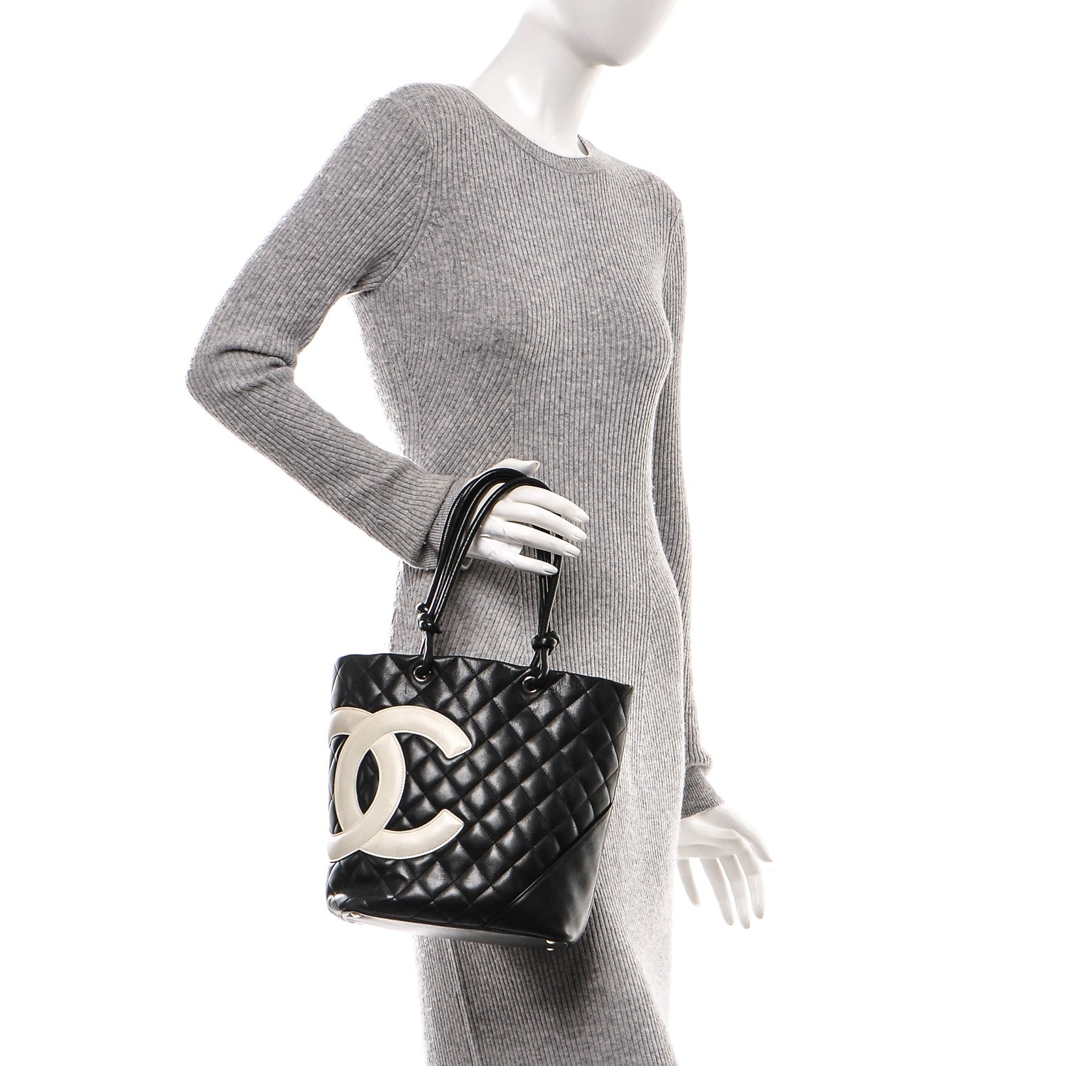 Chanel Calfskin Quilted Medium Cambon Tote Black White 2 of 7