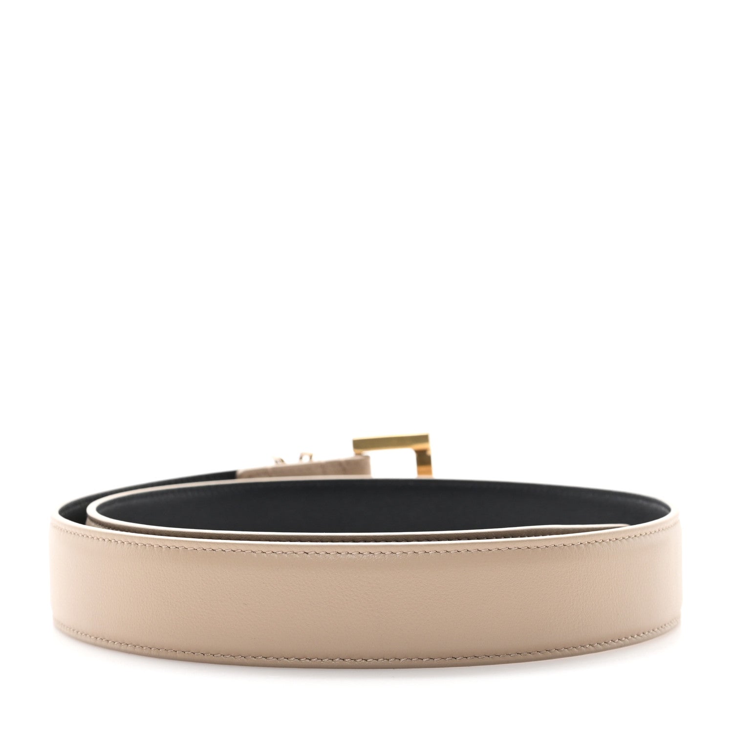 Saint Laurent Smooth Calfskin Monogram Square Buckle Belt 75 30 Dark Beige 2 of 5