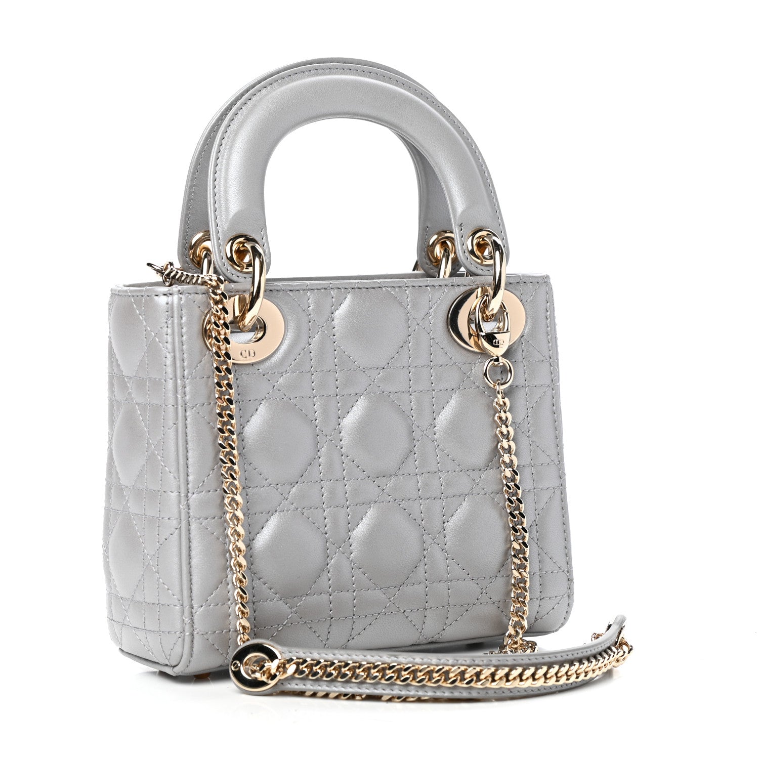 Christian Dior Metallic Lambskin Cannage Mini Lady Dior Grey 3 of 9